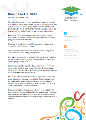 Education Destination Health & Safety Policy